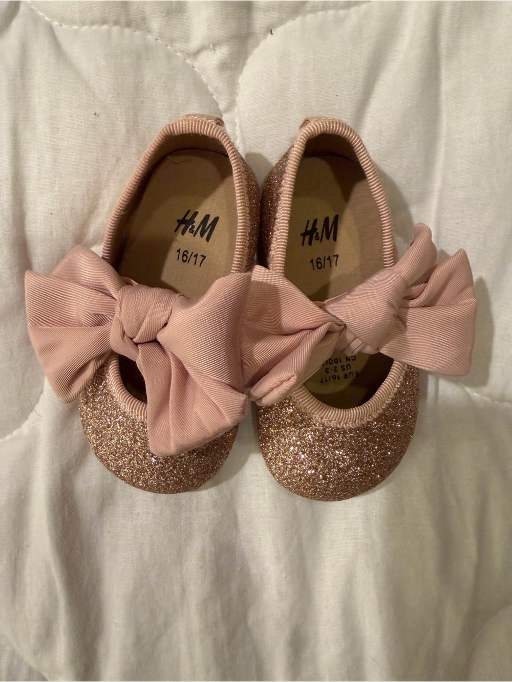 H&M Toddler Pink Glitter Bow Slip-On Flats